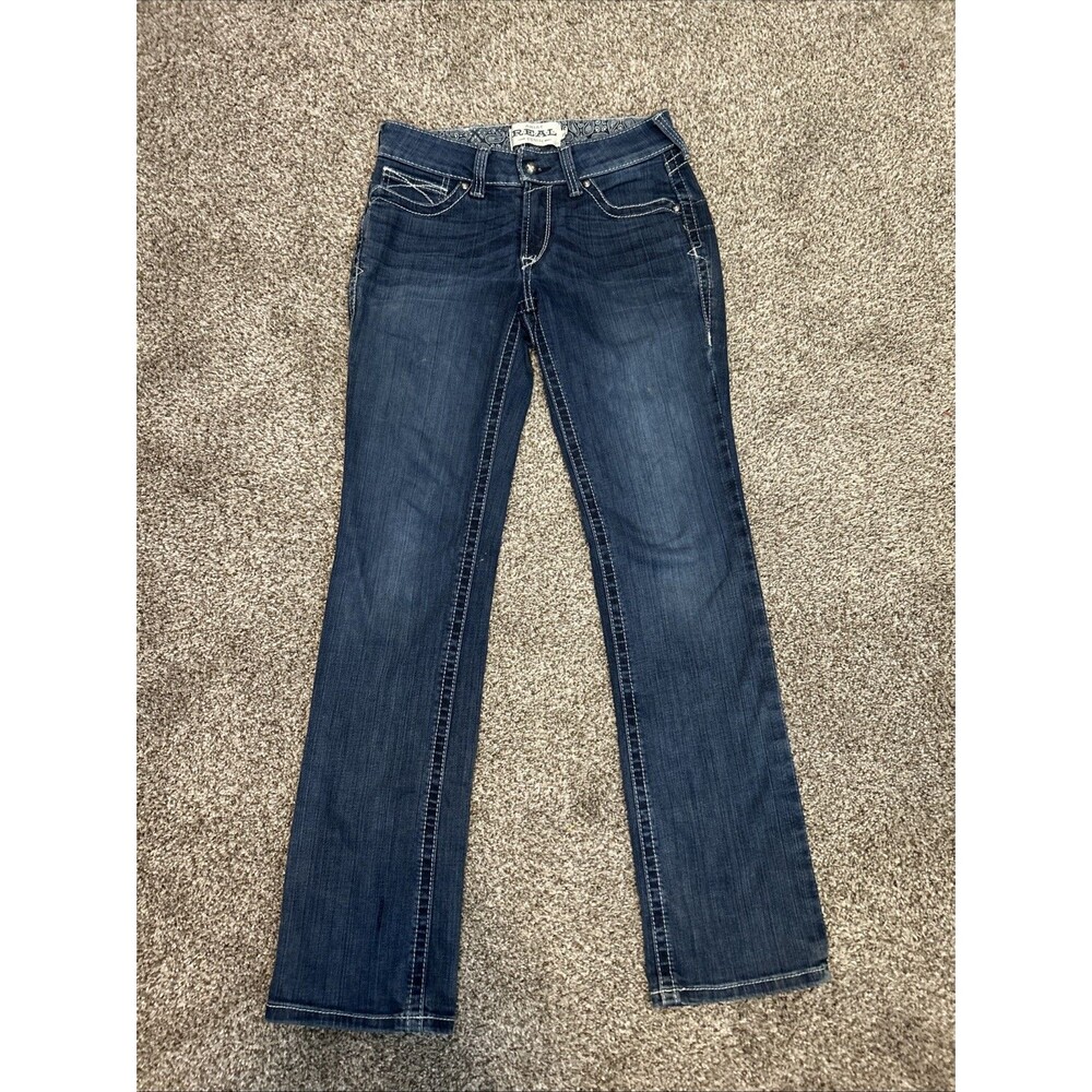 Ariat REAL Mid Rise Whipstitch Bootcut Jeans 27r X 33 Rainstorm Dark Blue Riding